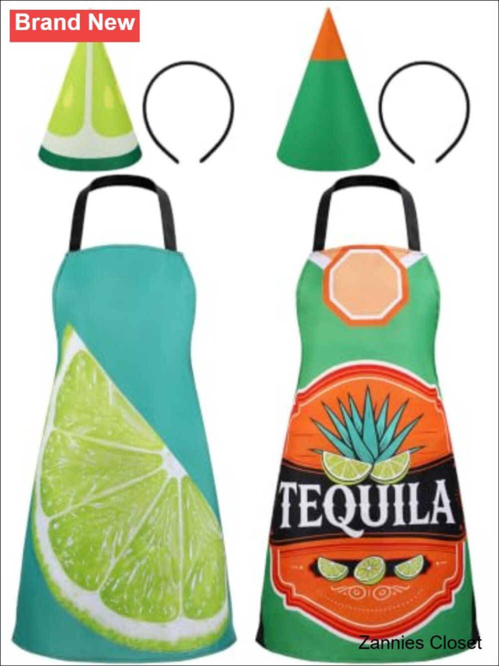 👻 4Pcs Couples Halloween Costume Apron Set Lime Drink Print Matching Headbands